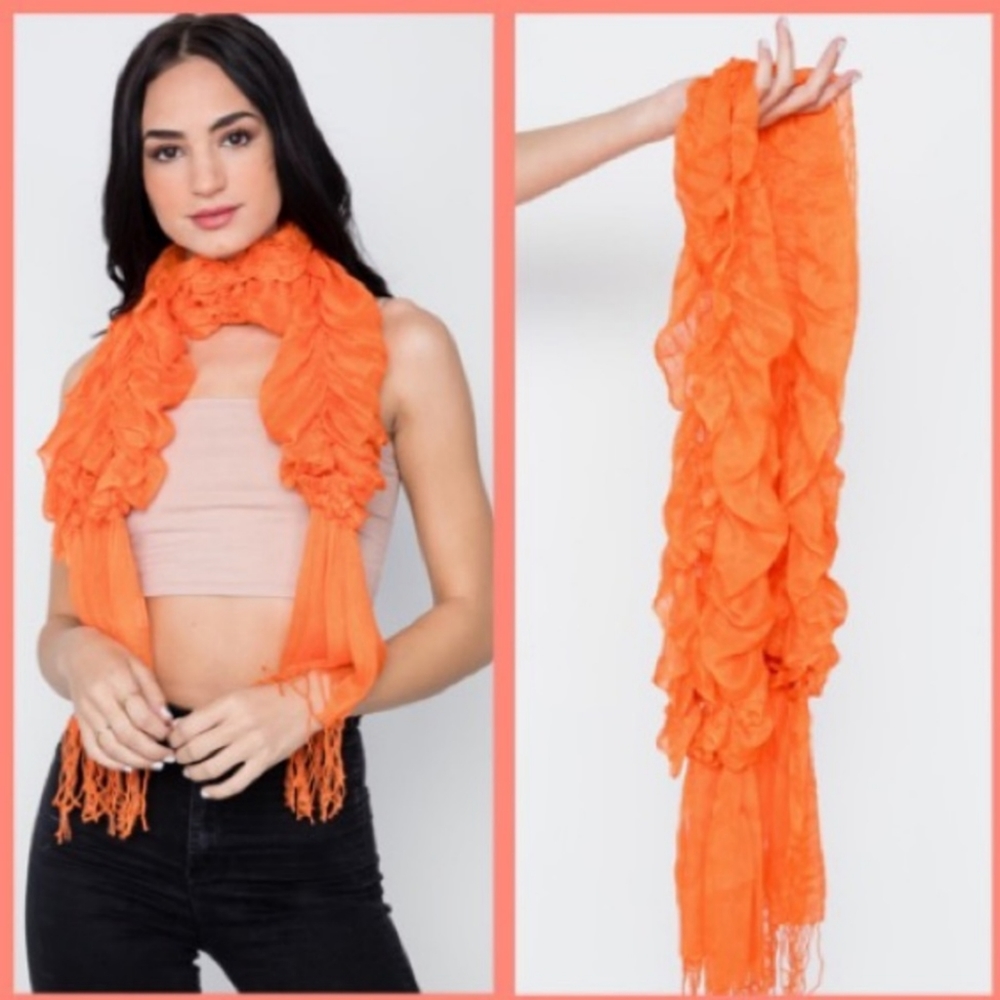 Yummy orange dream cicle fringe scarf.